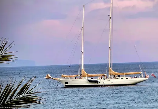 White Two-Masted Yacht off Sant Agustí