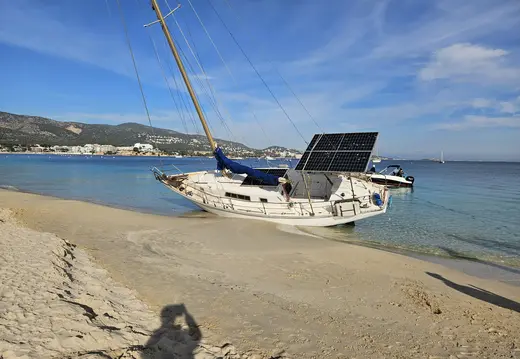 Stranded Sailboat with Solar Panels at Son Maties